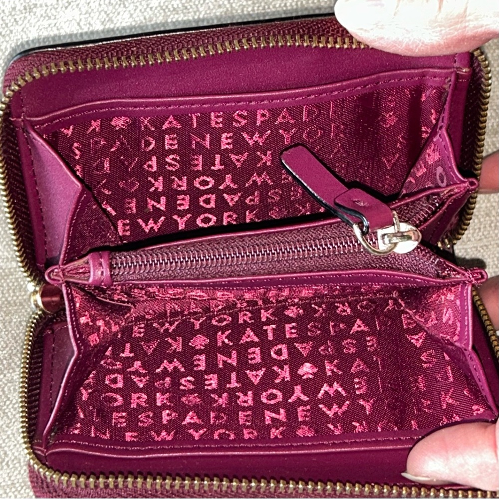 Kate Spade Purple Oxblood Maroon Pebbled Leather Zippered Wallet - Picture 4 of 7